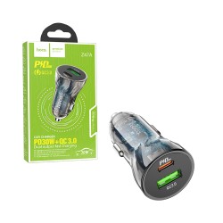 Hoco Car Charger Z47A Discovery Edition 2 Port USB+Type-C 30W Transparent Black Hoco Car Charger Z47A Discovery Edition 2 Port USB+Type-C 30W Transparent Black